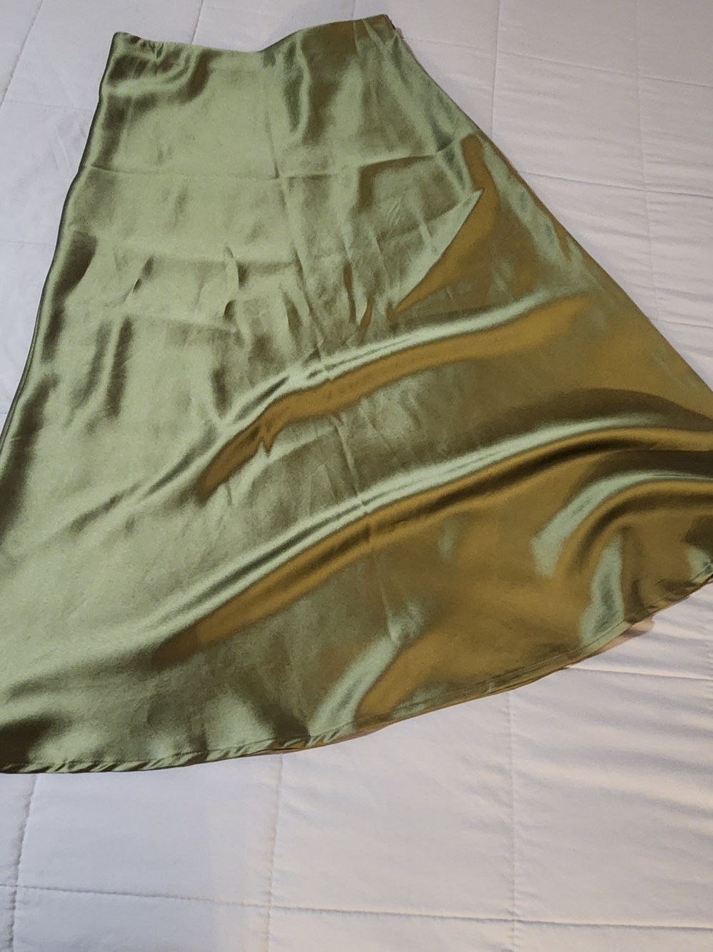 zeagoo Olive Satin A-Line Midi Skirt